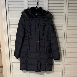Apt. 9 Women's Dark Gray Puffer Coat with Faux Fur Hood